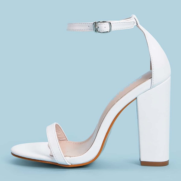 

Two Part Ankle Strap Chunky Heels, White