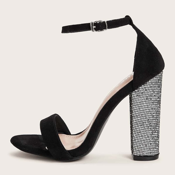 

Rhinestone Detail Two Part Chunky Heels, Black