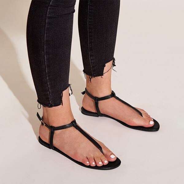 

Ankle Strap Thong Sandals, Black