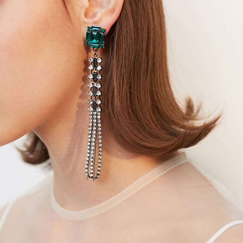 

1pair Asymmetry Rhinestone Engraved Tassel Drop Earrings, Multicolor