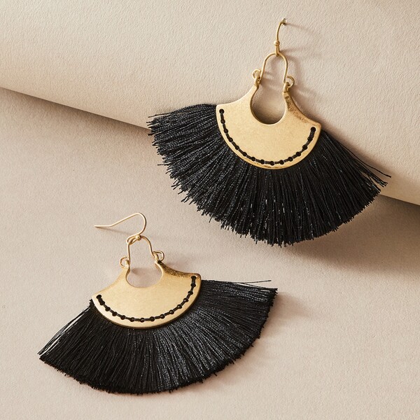 

1pair Fan Tassel Drop Earrings, Multicolor