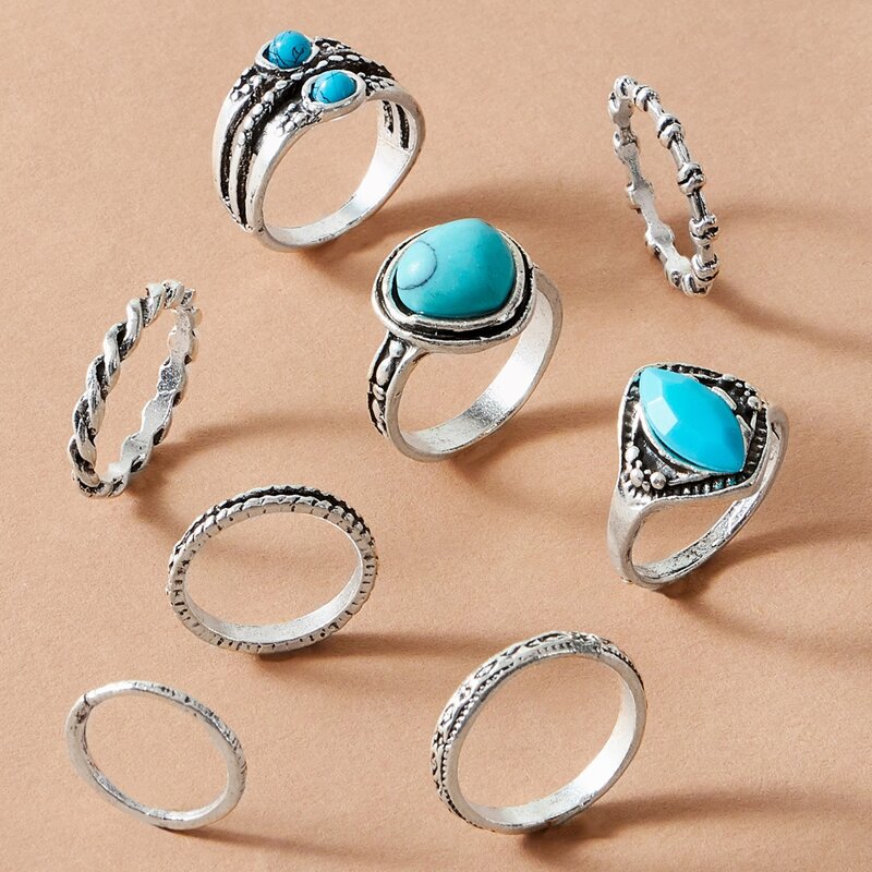 

8pcs Turquoise Decor Ring, Multicolor