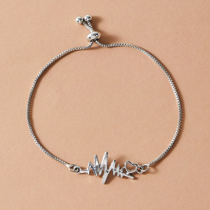 

1pc Heart & Metal Ball Bracelet, Silver