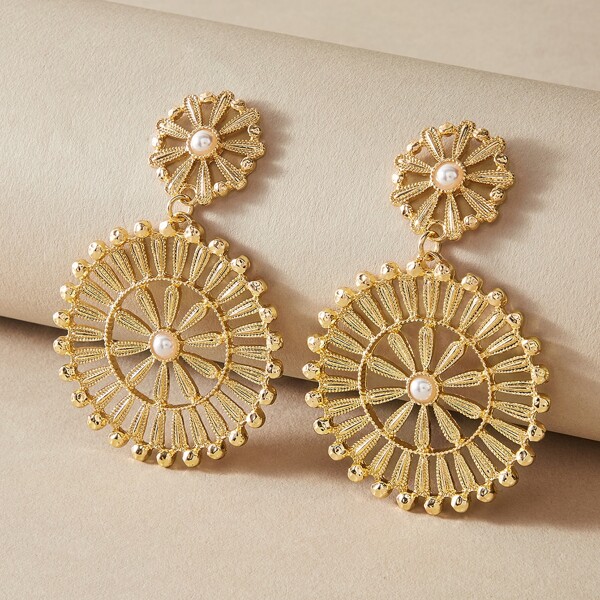 

1pair Hollow Out Floral Pattern Earrings, Gold