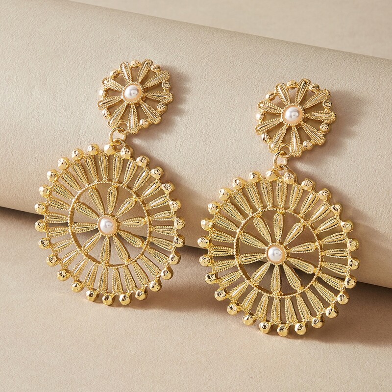 

1pair Hollow Out Floral Pattern Earrings, Gold