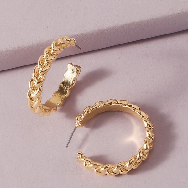 

1pair Chain Design Cuff Hoop Earrings, Gold