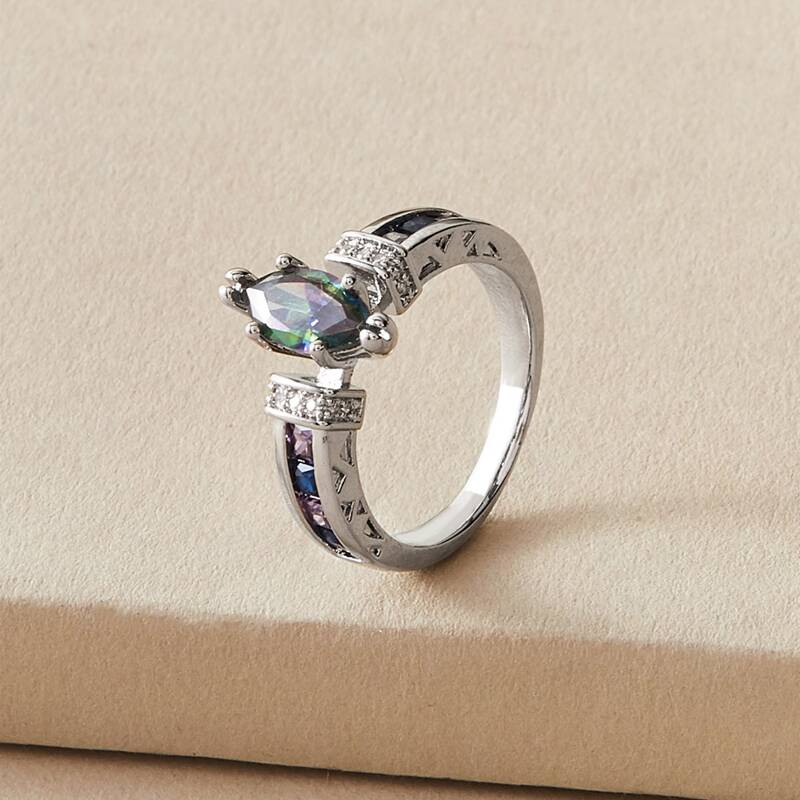 

1pc Rhinestone Decor Ring, Silver