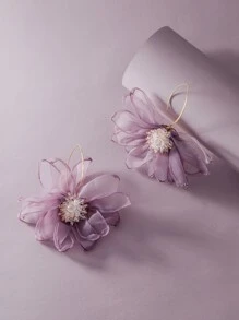 1pair Flower Design Mesh Earrings - Purple - View 2