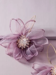 1pair Flower Design Mesh Earrings - Purple - View 3