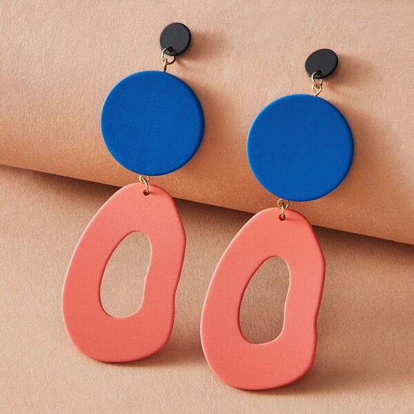 

1pair Color Block Drop Earrings, Multicolor
