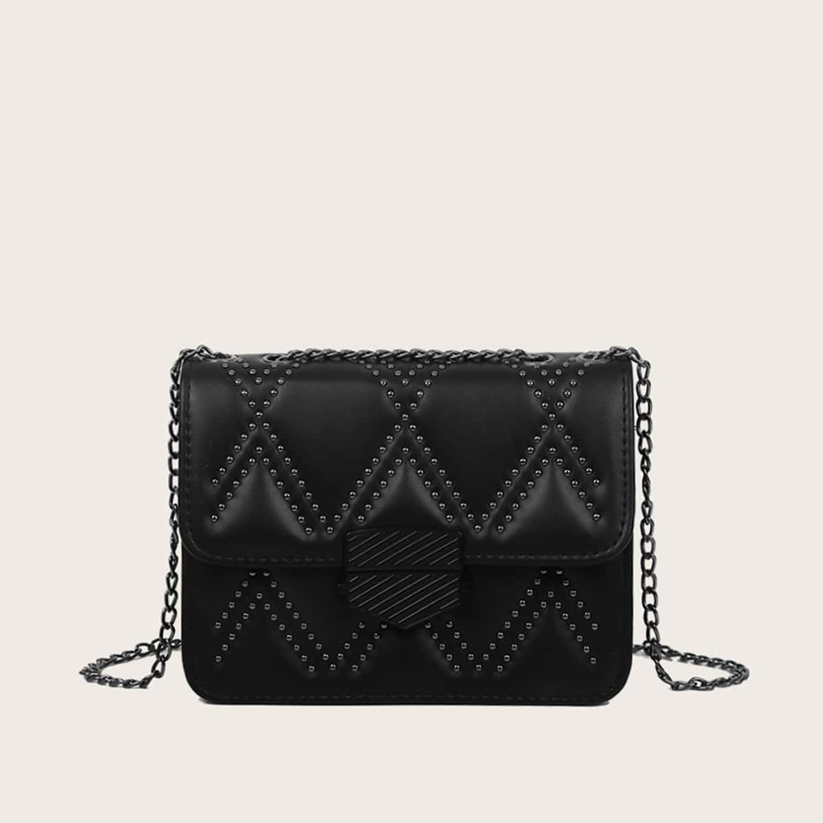

Studded Decor Chain Crossbody Bag, Black