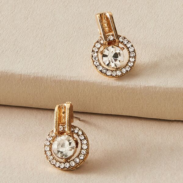 

1pair Rhinestone Ring Earrings, Gold