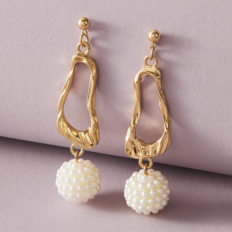 

1pair Faux Pearl Drop Earrings, Gold