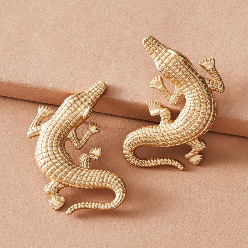 

1pair Crocodile Shape Earrings, Gold