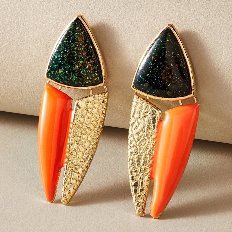 

1pair Color Block Earrings, Multicolor
