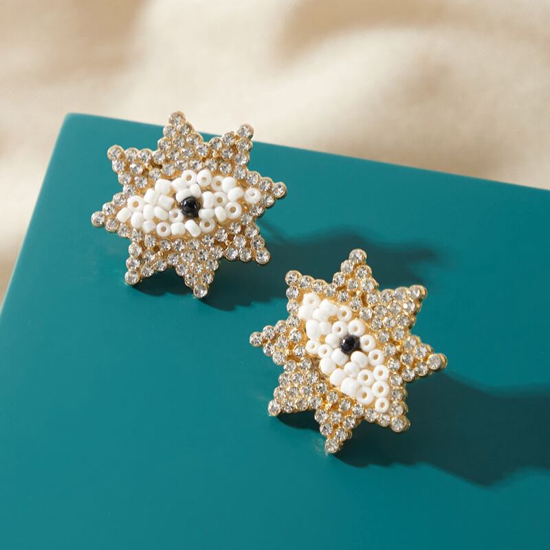 

1pair Rhinestone Geometric Stud Earrings, Multicolor