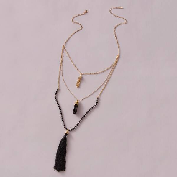 

1pc Tassel Charm Layered Necklace, Multicolor