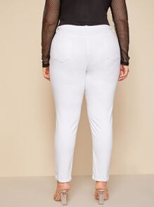 Plus Ripped High Rise Solid Jeans - White - View 2