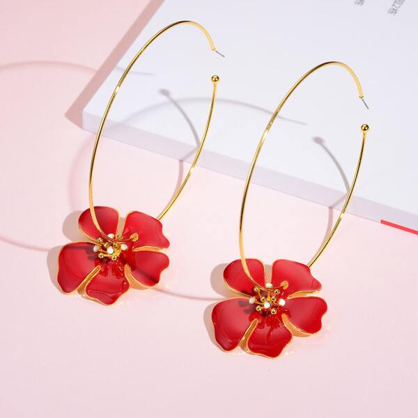 

1pair Floral Hoop Earrings, Multicolor