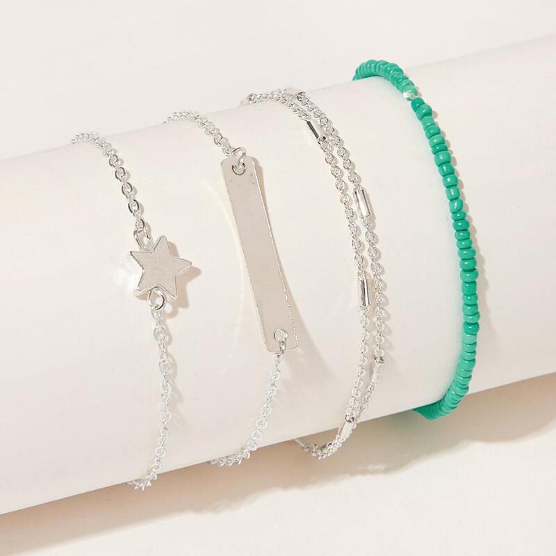 

4pcs Star & Bar Chain Bracelet, Multicolor