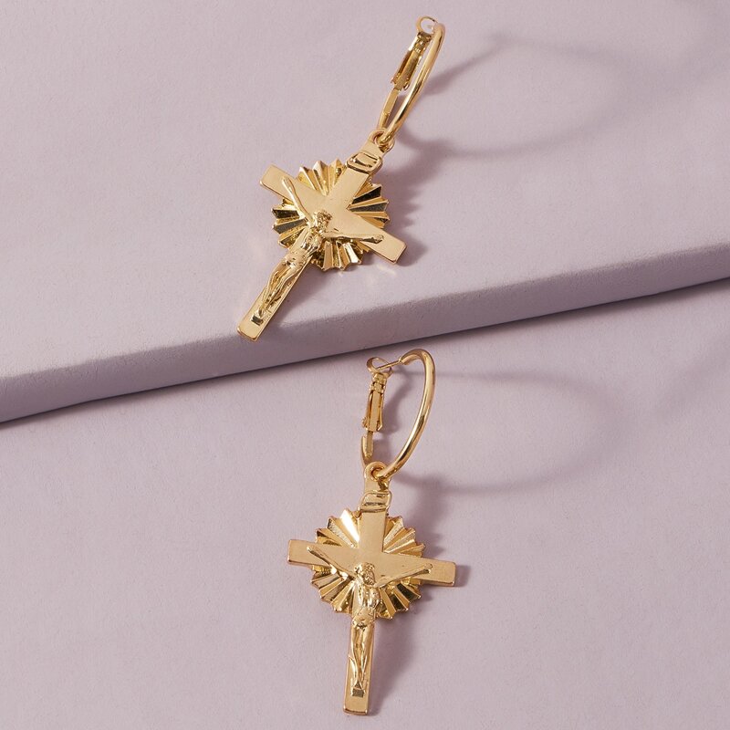 

1pair Cross Decor Drop Earrings, Gold