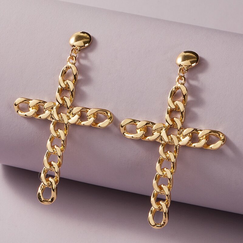 

1pair Hollow Out Cross Decor Drop Earrings, Gold