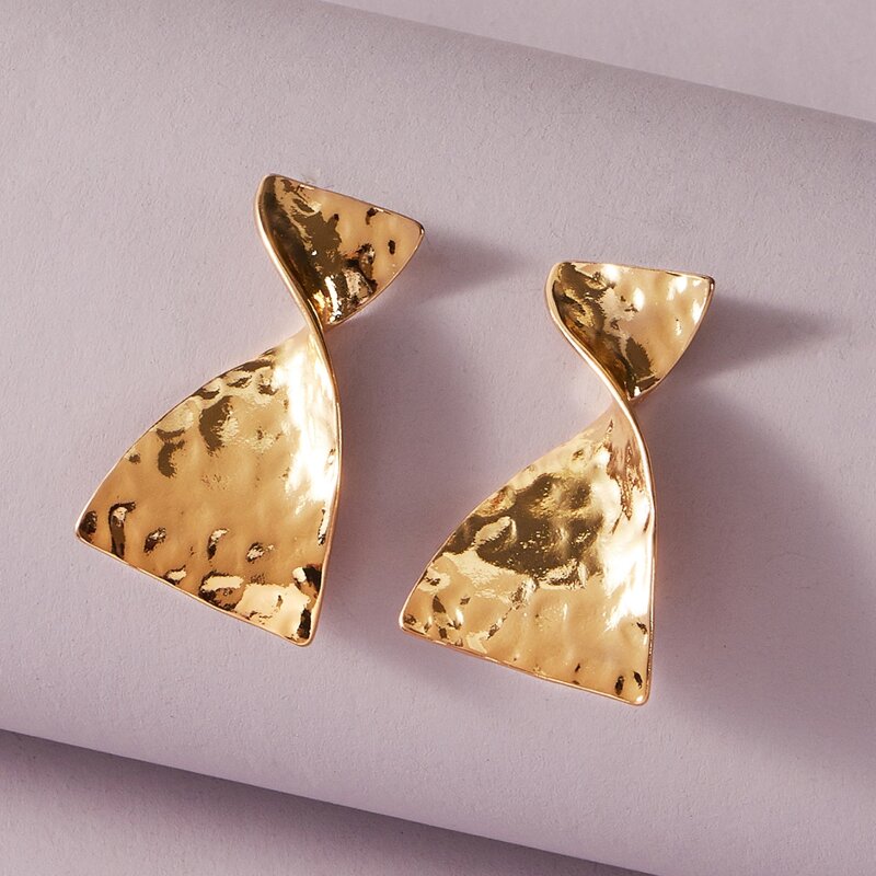 

1pair Fold Textured Earrings, Gold