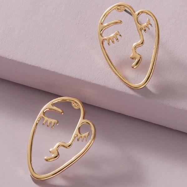 

Серьги-гвоздики в форме лица 1 пара, Золотистый