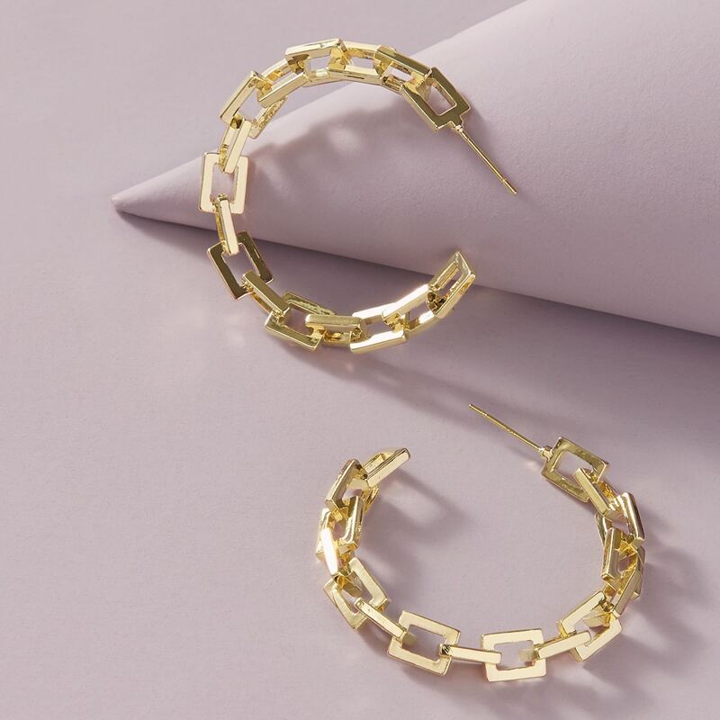 

1pair Chain Design Cuff Hoop Earrings, Gold