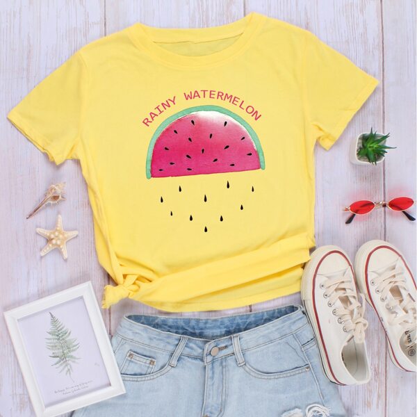 

Letter & Watermelon Print Tee, Yellow