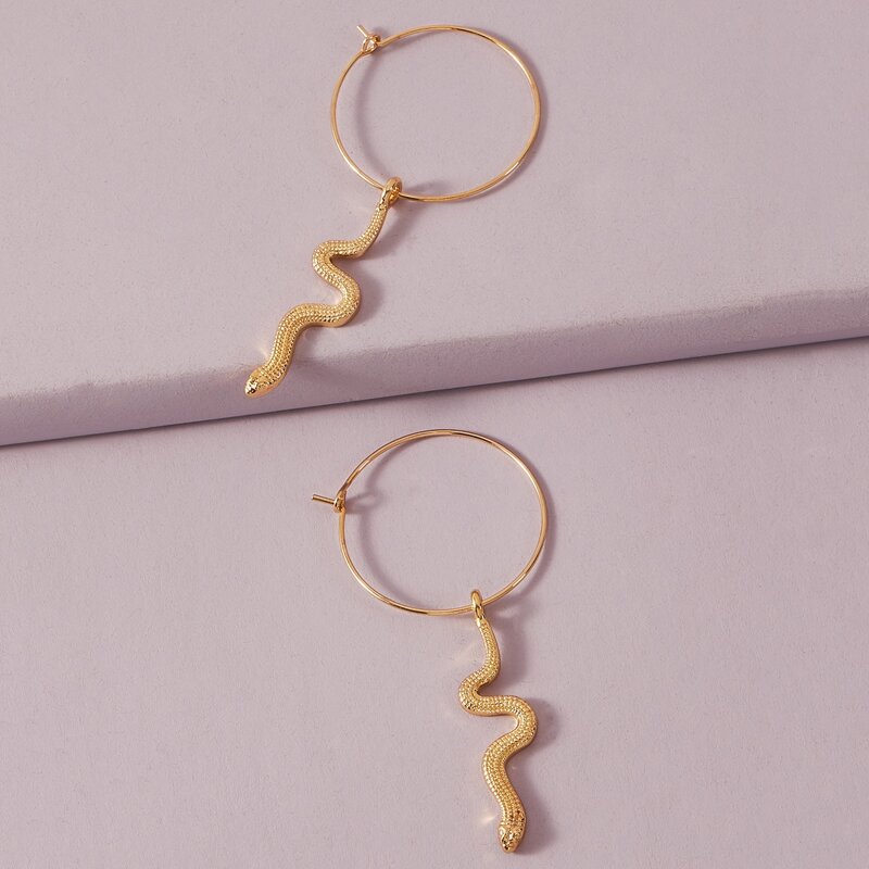 

1pair Snake & Ring Decor Drop Earrings, Gold