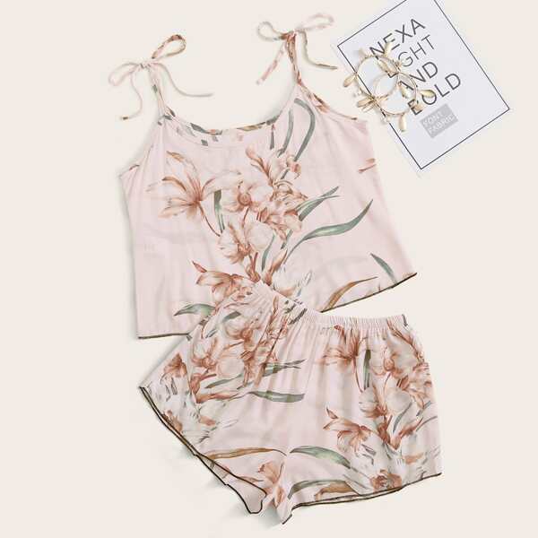 

Floral Tie Shoulder PJ Set, Pink