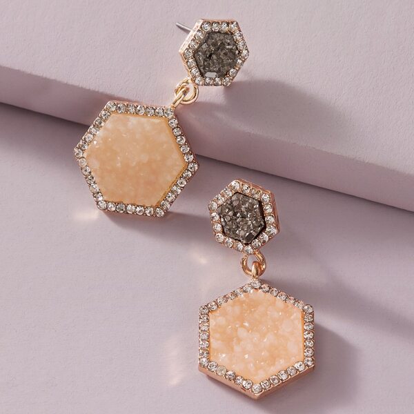 

1pair Rhinestone Engraved Geometric Drop Earrings, Multicolor