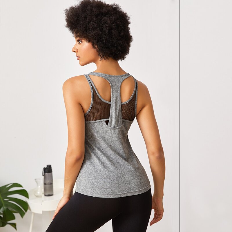 

Mesh Panel Cut Out Back Sports Tee, Grey