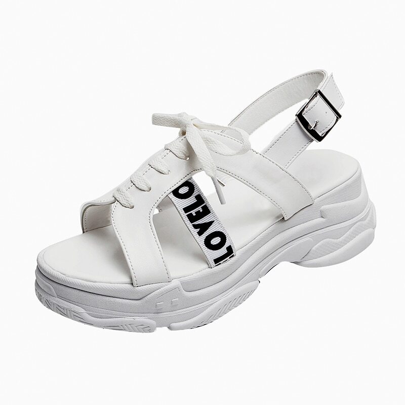 

Lace-up Front Chunky Sandals, White