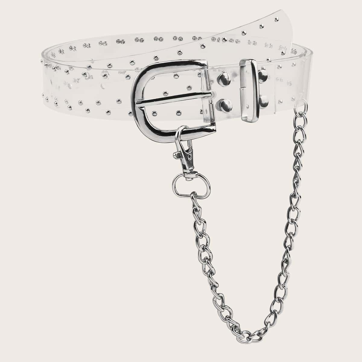

Guys Chain & Studded Decor Transparent Belt