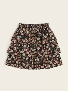 SHEIN Frenchy Floral Print Layered Skirt Flower Summer Vacation Holiday Resort
