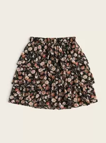 SHEIN Frenchy Floral Print Layered Skirt Flower Summer Vacation Holiday Resort