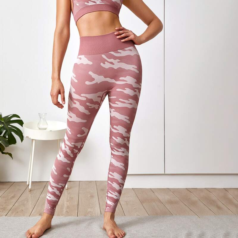

Camo Print Wide Waistband Sports Leggings, Pink