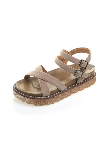 Cross Strap Double Buckle Sandals