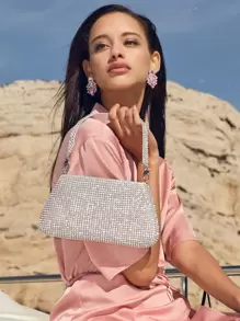 Quyến rũ, thanh lịch, tinh tế, yên tĩnh lấp lánh lấp lánh, sequin, sang trọng, chi tiết kim cương giả nhỏ sáng bóng Túi buổi tối dành cho cô gái dự tiệc, phụ nữ, cô dâu Hoàn hảo cho bữa tiệc, đám cưới, vũ hội, bữa tối / tiệc - Bạc - Xem 1