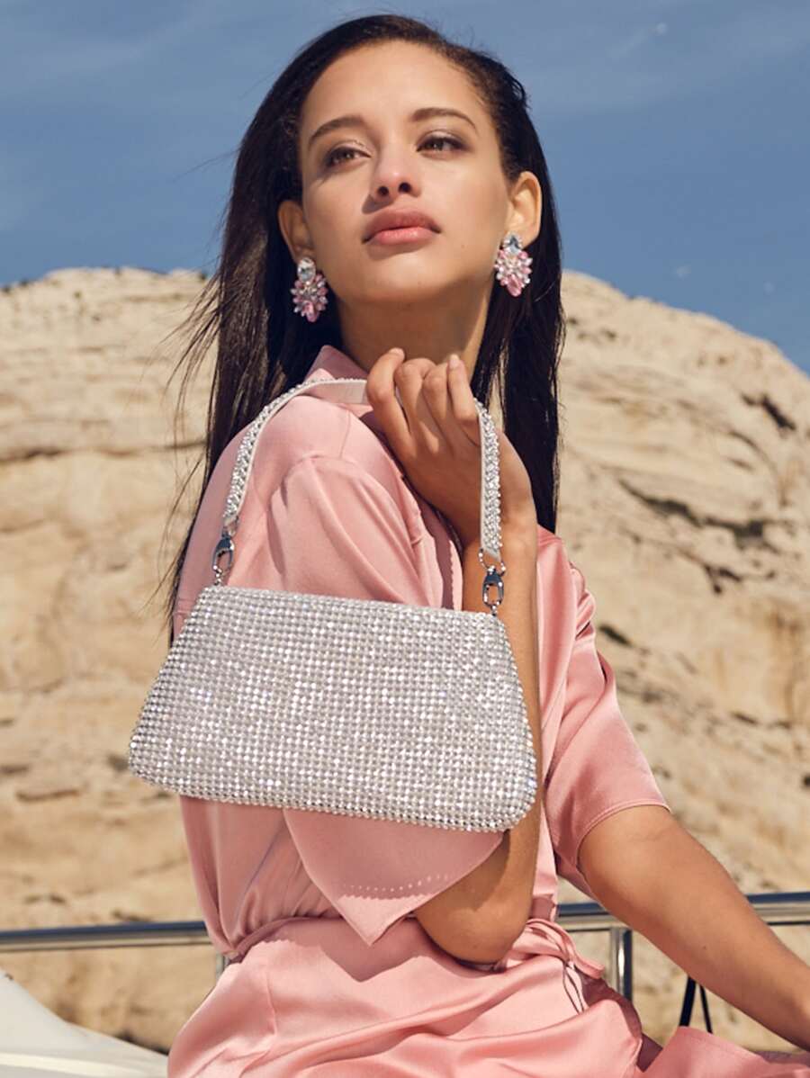 Quyến rũ, thanh lịch, tinh tế, yên tĩnh lấp lánh lấp lánh, sequin, sang trọng, chi tiết kim cương giả nhỏ sáng bóng Túi buổi tối dành cho cô gái dự tiệc, phụ nữ, cô dâu Hoàn hảo cho bữa tiệc, đám cưới, vũ hội, bữa tối / tiệc - Bạc - Xem 1