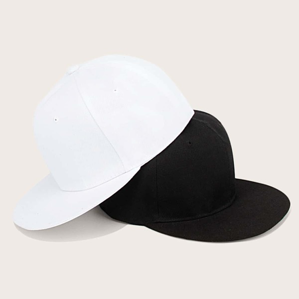 

2pcs Men Solid Baseball Cap, Black and white