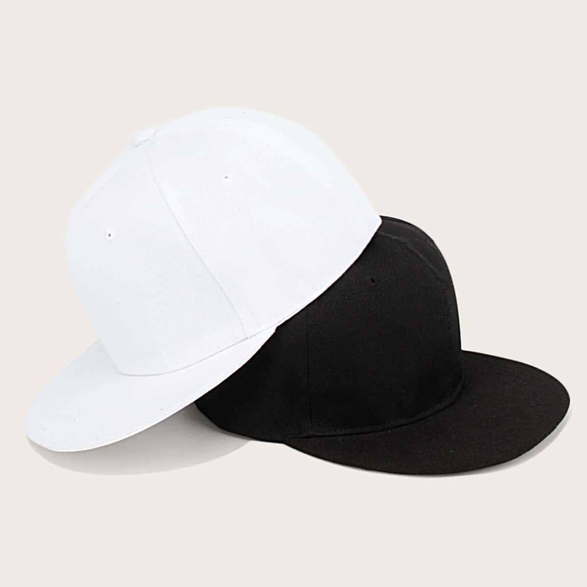 

2pcs Guys Solid Baseball Cap, Black and white