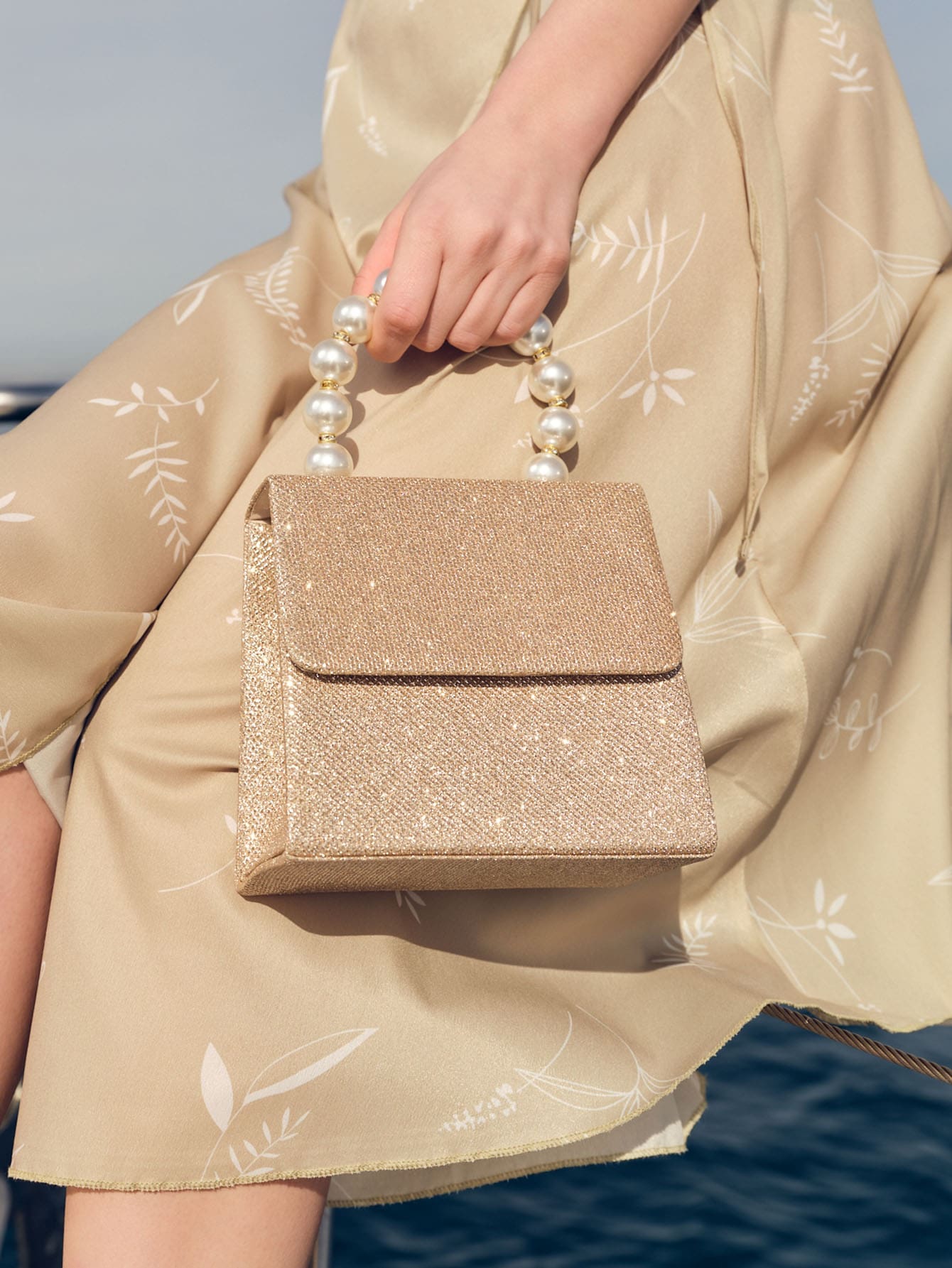 Glitter Bling,Shiny Glamorous,Elegant Mini Pearl Decor Glitter Flap Evening Bag Dinner Bag For Party Girl,Woman,For Female Perfect For Party,Wedding,Prom,Dinner/Banquet,For Best Gift For Women - Gold - View 1