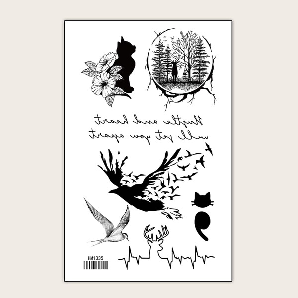 

Bird & Floral Pattern Tattoo Sticker, Black