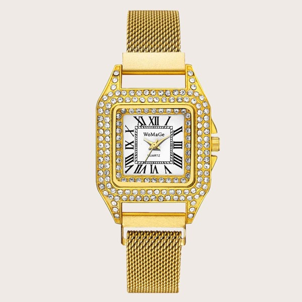 

Rhinestone Decor Square Pointer Watch