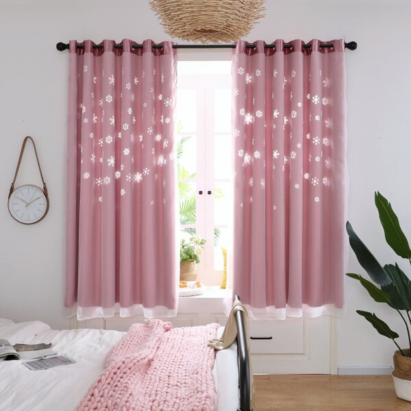 

1pc Snowflake Hollow Eyelet Curtain, Pink