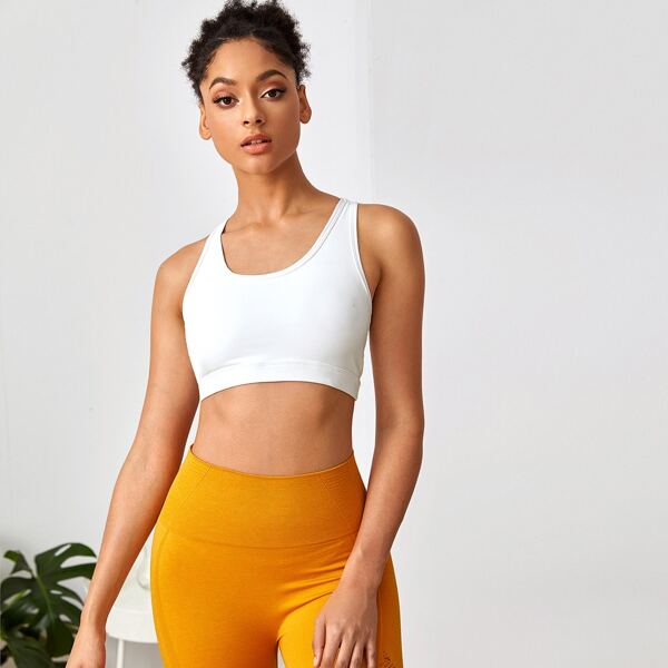 

Racer Back Cut Out Sports Bra With Phone Pocket, White