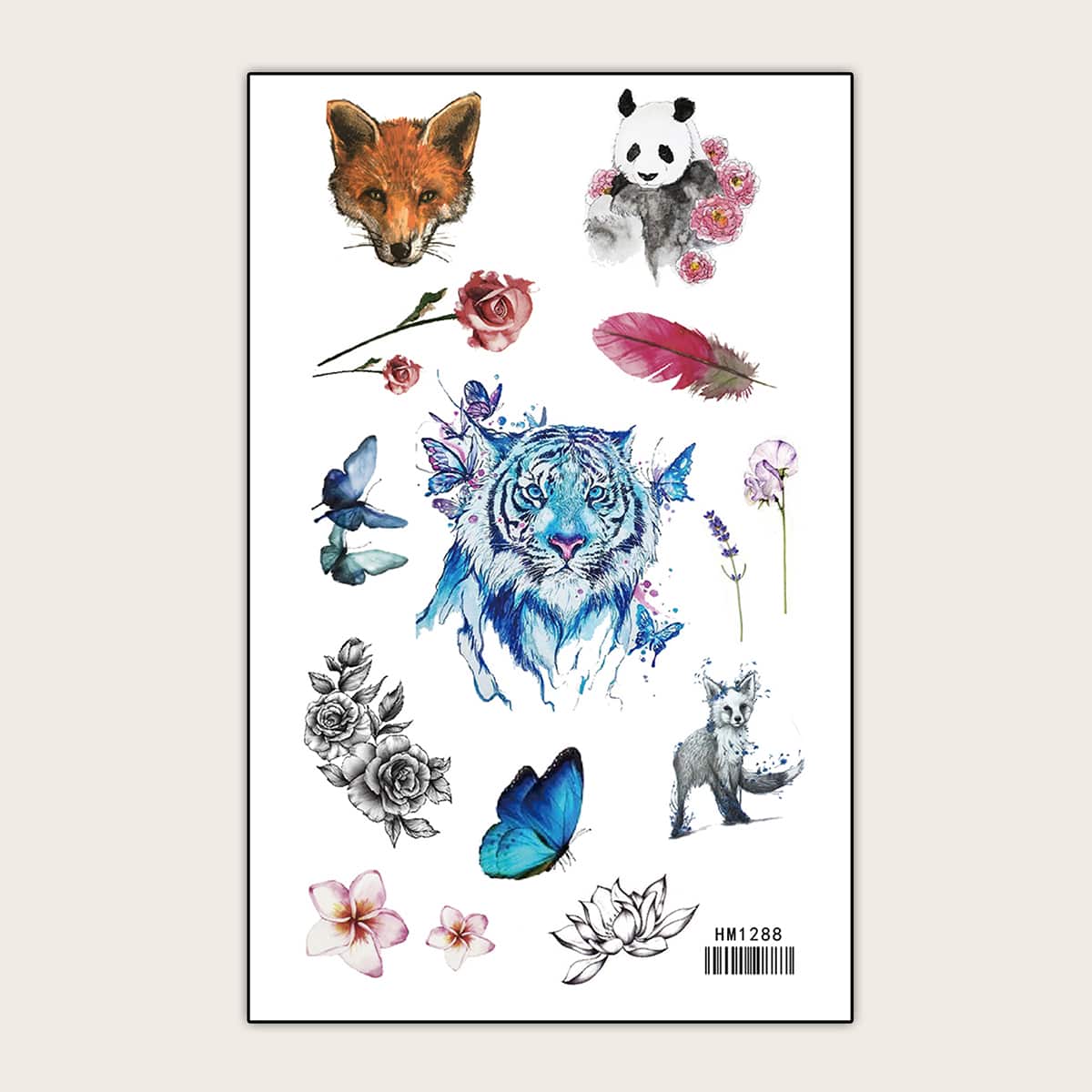 

Animal & Floral Pattern Tattoo Sticker, Multicolor